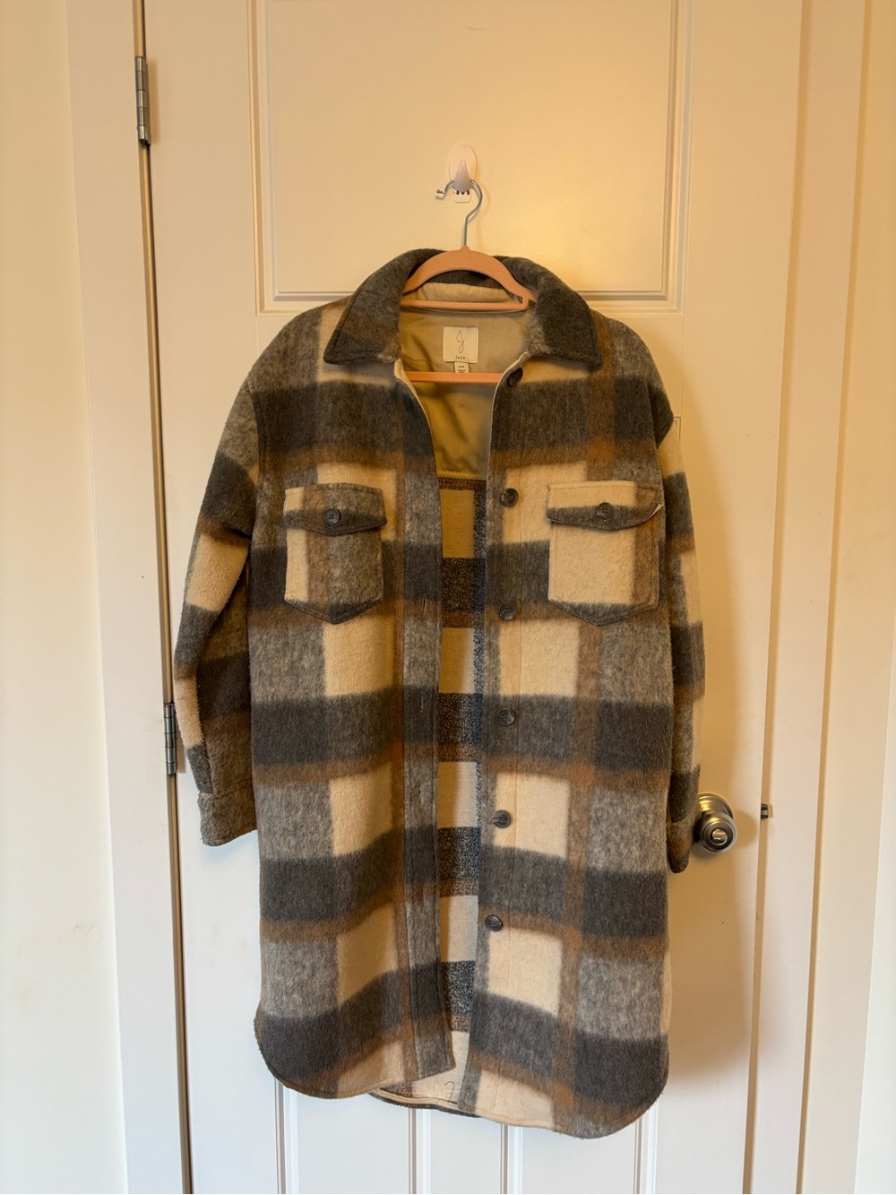 Joie Plaid Pea Coat in Gray & Cream